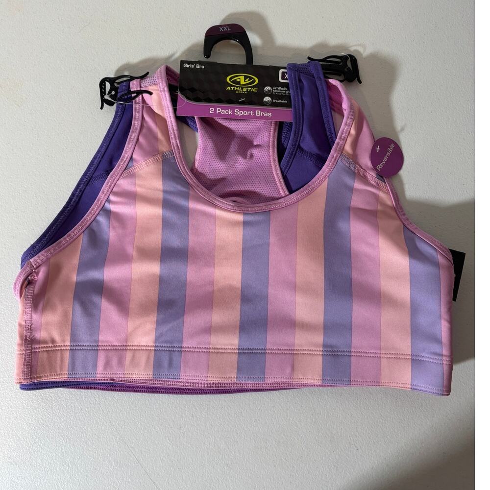 Athletic Works NEW Girls Size XXL Moisture Wicking Breathable Sports Bras 2-Pack